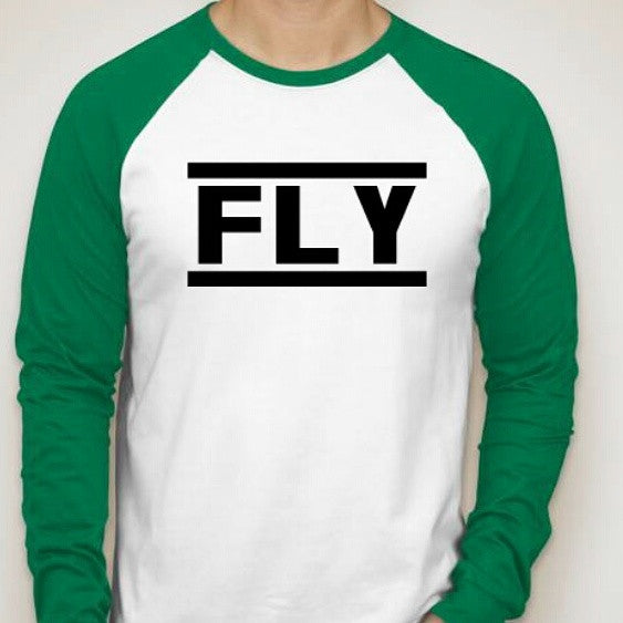 Fly International / Canvas Long Sleeve Raglan in White /Green / Black