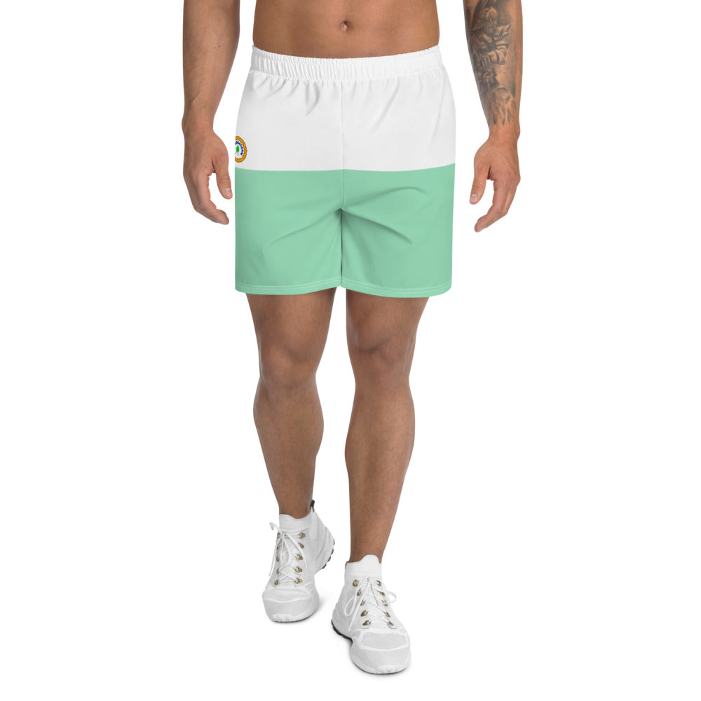 Sea Green / White Men's Athletic Long Shorts