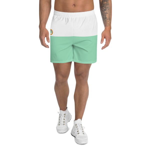 Sea Green / White Men's Athletic Long Shorts