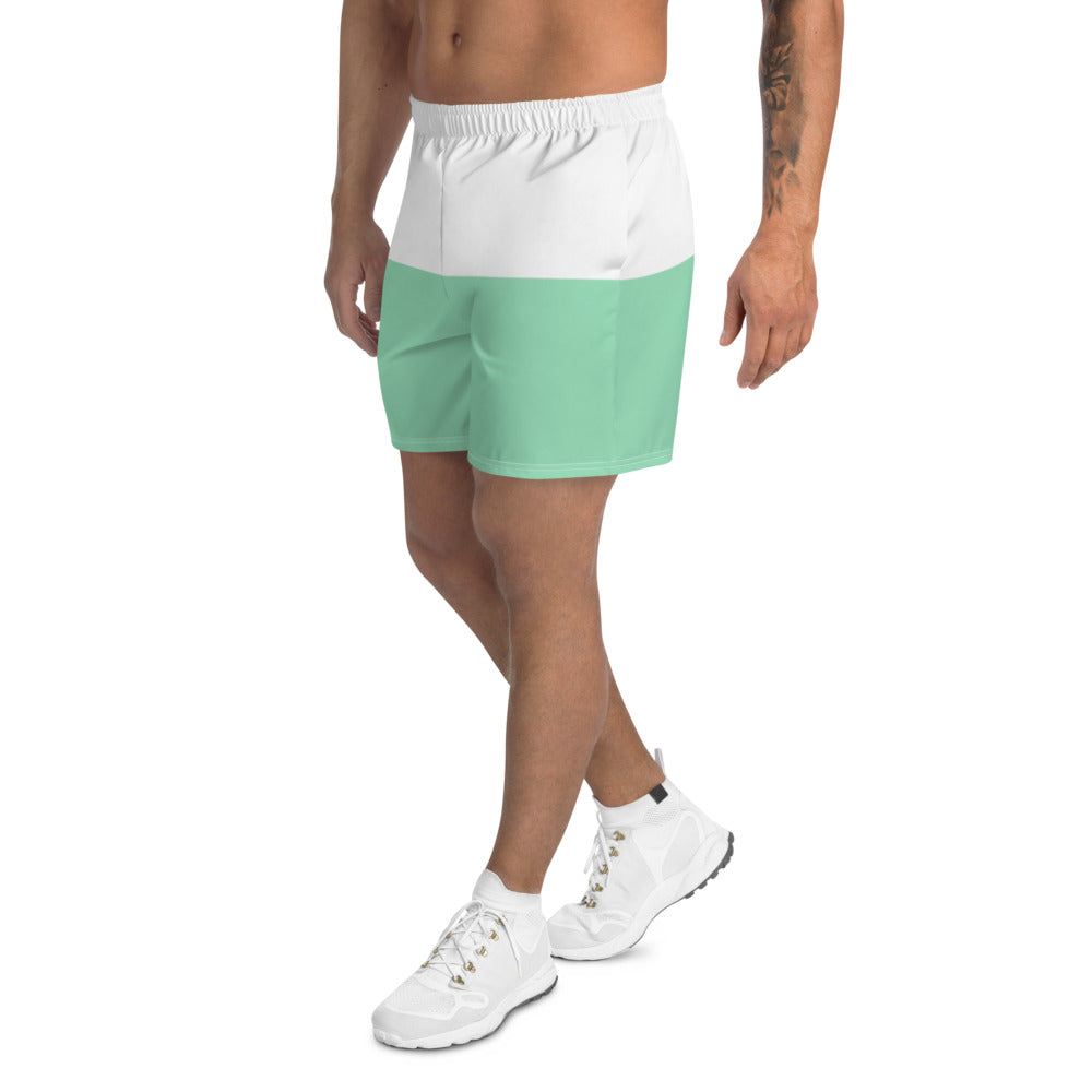 Sea Green / White Men's Athletic Long Shorts