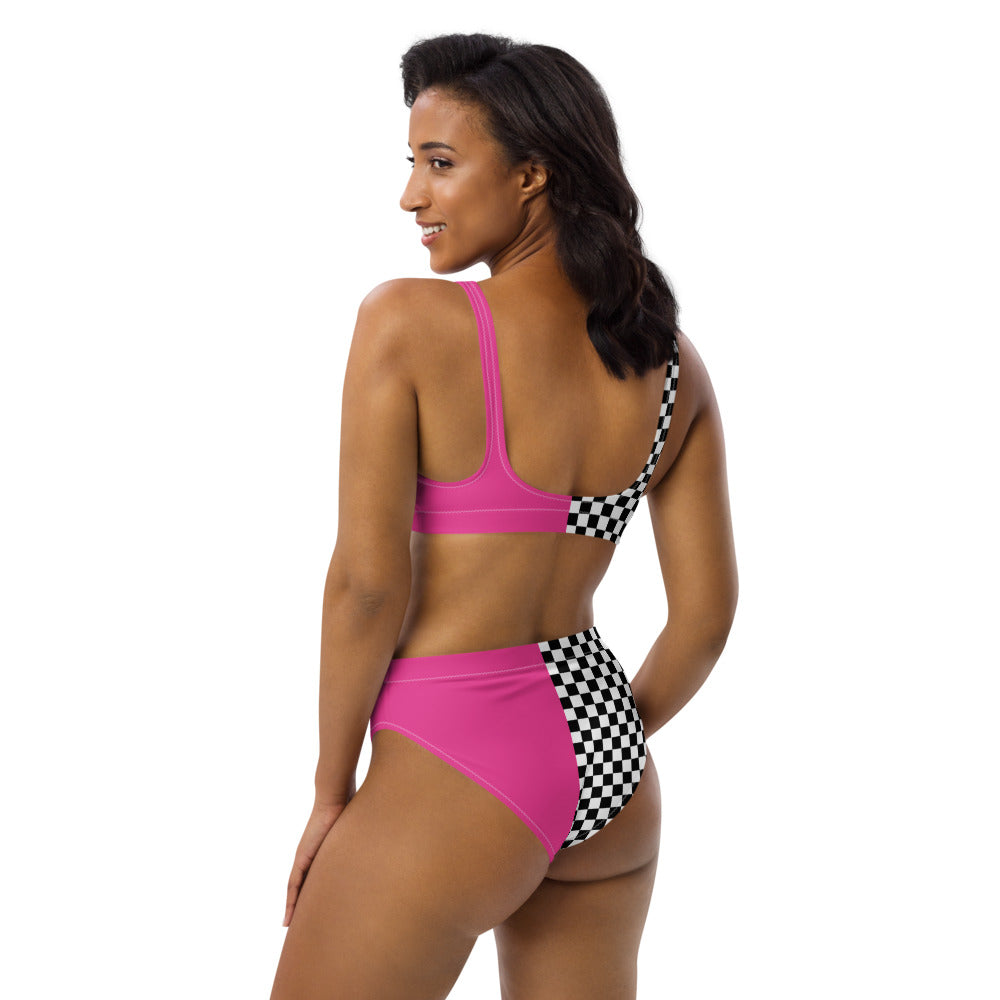 Pink / Checkered High Waisted Bikini