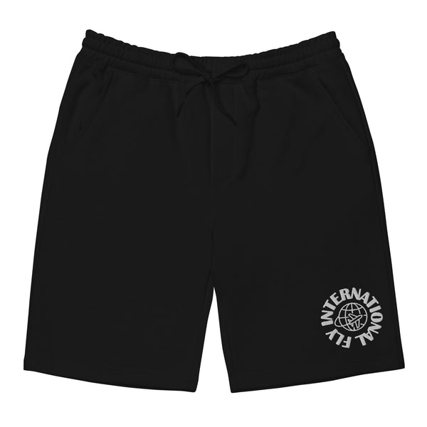 Black  Embroidered Unisex Fleece Shorts