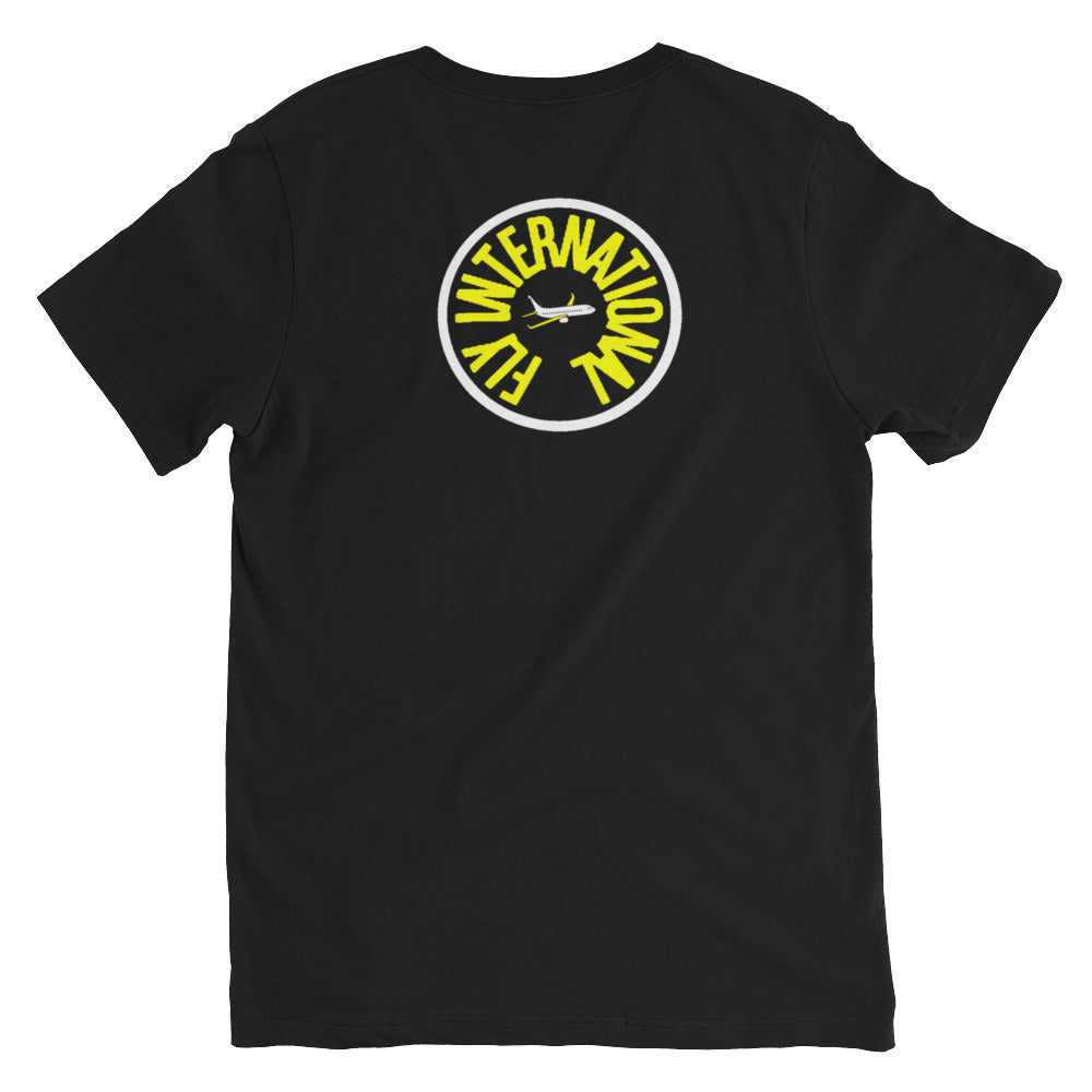 White / Yellow Logo Unisex Short Sleeve V-Neck T-Shirt